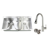 43-inch 16 Gauge Stainless Steel Brushed Nickel Double Bowl 60/40 Topmount Drop-in Zero Radius Kitchen Sink With Pull-Out Faucet