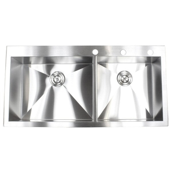 43-inch 16 Gauge Stainless Steel Double Bowl 60/40 Topmount Drop-in Zero Radius Kitchen Island Bar Sink