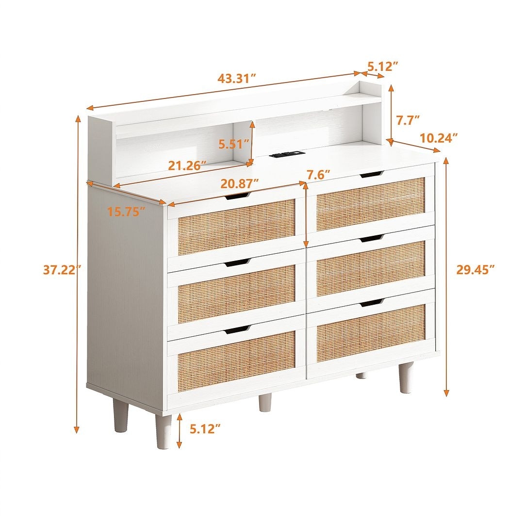 43-inch Wide 6-Drawer Dresser Cabinet with LED and Power Outlet