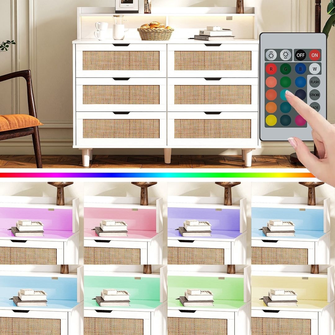 43-inch Wide 6-Drawer Dresser Cabinet with LED and Power Outlet