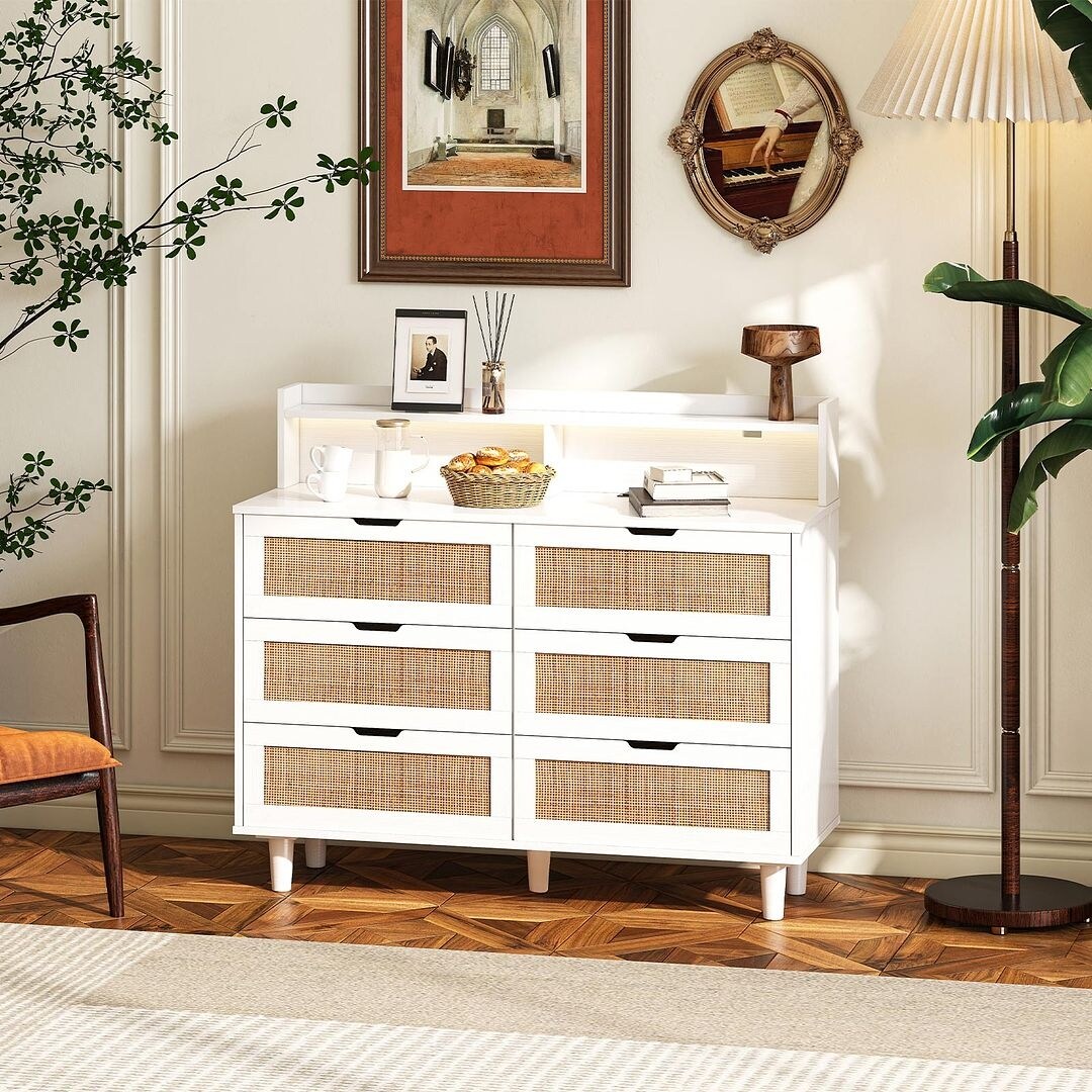 43-inch Wide 6-Drawer Dresser Cabinet with LED and Power Outlet
