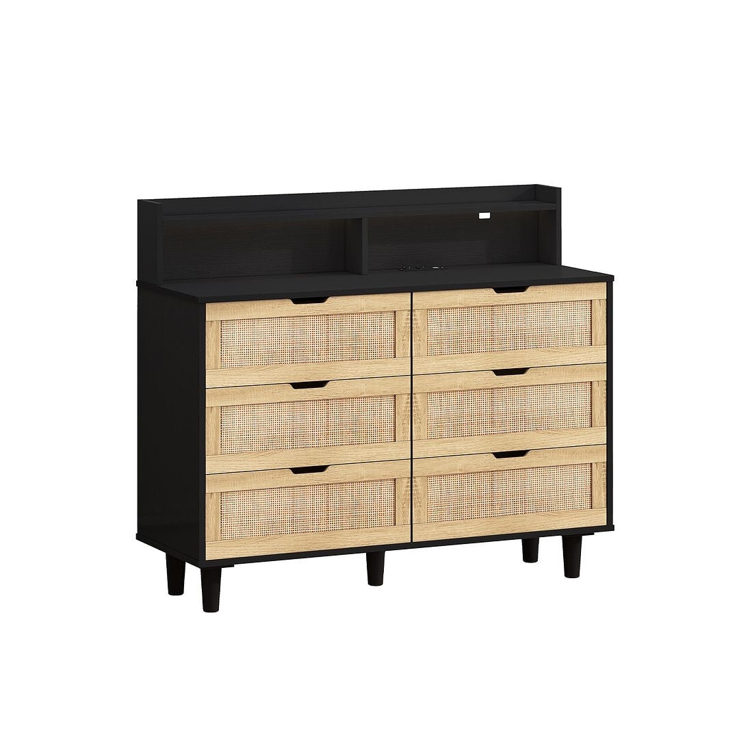 43-inch Wide 6-Drawer Dresser Cabinet with LED and Power Outlet