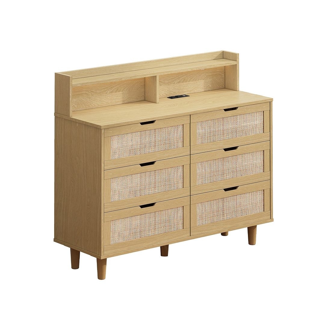 43-inch Wide 6-Drawer Dresser Cabinet with LED and Power Outlet