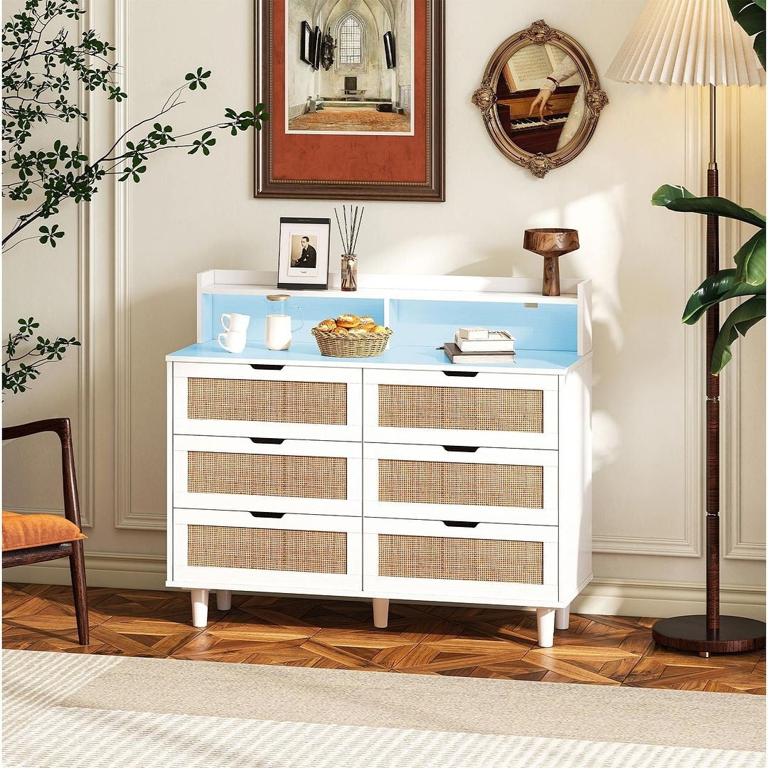 43-inch Wide 6-Drawer Dresser Cabinet with LED and Power Outlet