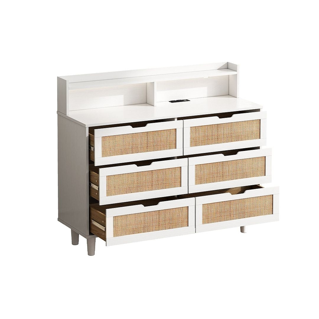 43-inch Wide 6-Drawer Dresser Cabinet with LED and Power Outlet