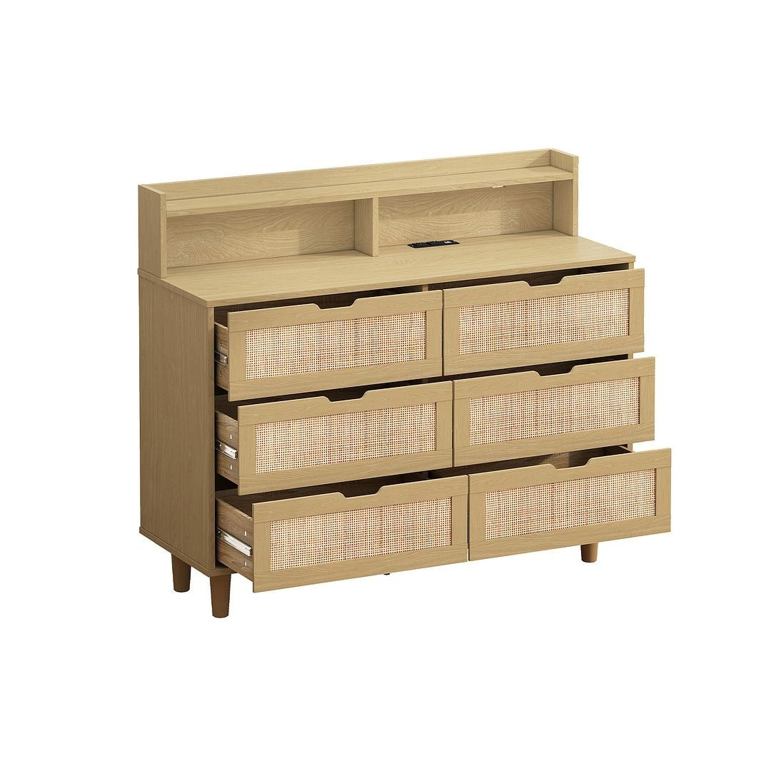 43-inch Wide 6-Drawer Dresser Cabinet with LED and Power Outlet