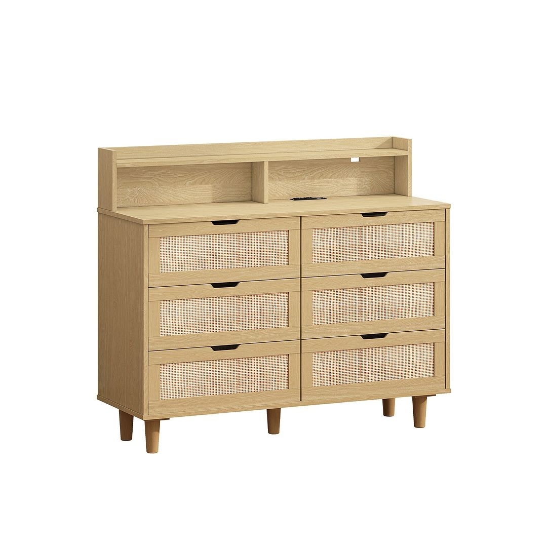 43-inch Wide 6-Drawer Dresser Cabinet with LED and Power Outlet