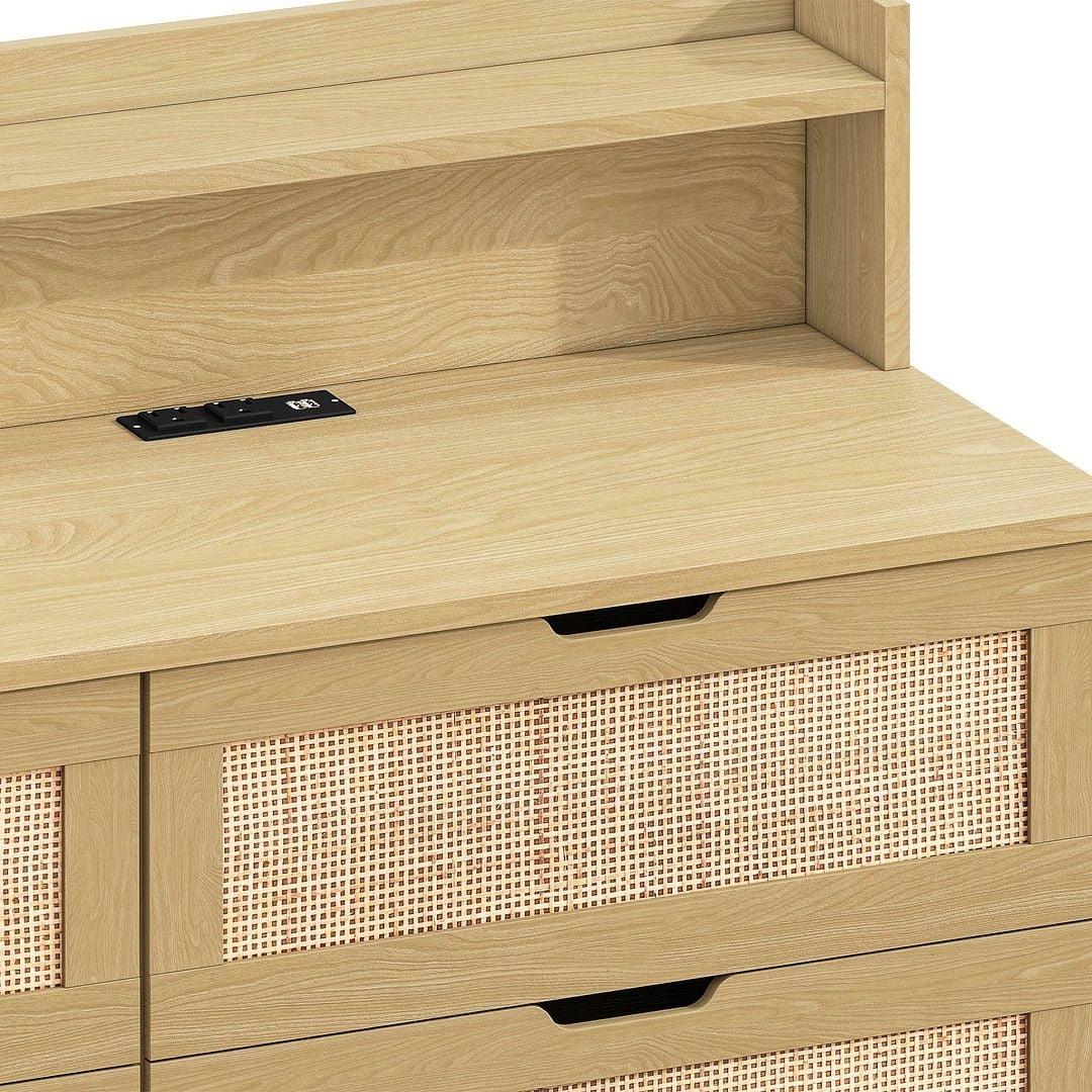 43-inch Wide 6-Drawer Dresser Cabinet with LED and Power Outlet