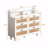 43.31" Rattan Storage Cabinet with 6 Drawers, LED Lights, and Power Outlet