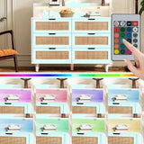 43.31" Rattan Storage Cabinet with 6 Drawers, LED Lights, and Power Outlet