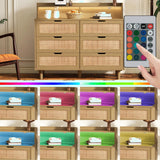 43.31" Rattan Storage Cabinet with 6 Drawers, LED Lights, and Power Outlet