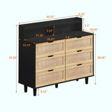 43.31" Rattan Storage Cabinet with 6 Drawers, LED Lights, and Power Outlet