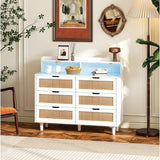 43.31" Rattan Storage Cabinet with 6 Drawers, LED Lights, and Power Outlet