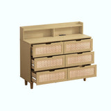 43.31" Rattan Storage Cabinet with 6 Drawers, LED Lights, and Power Outlet