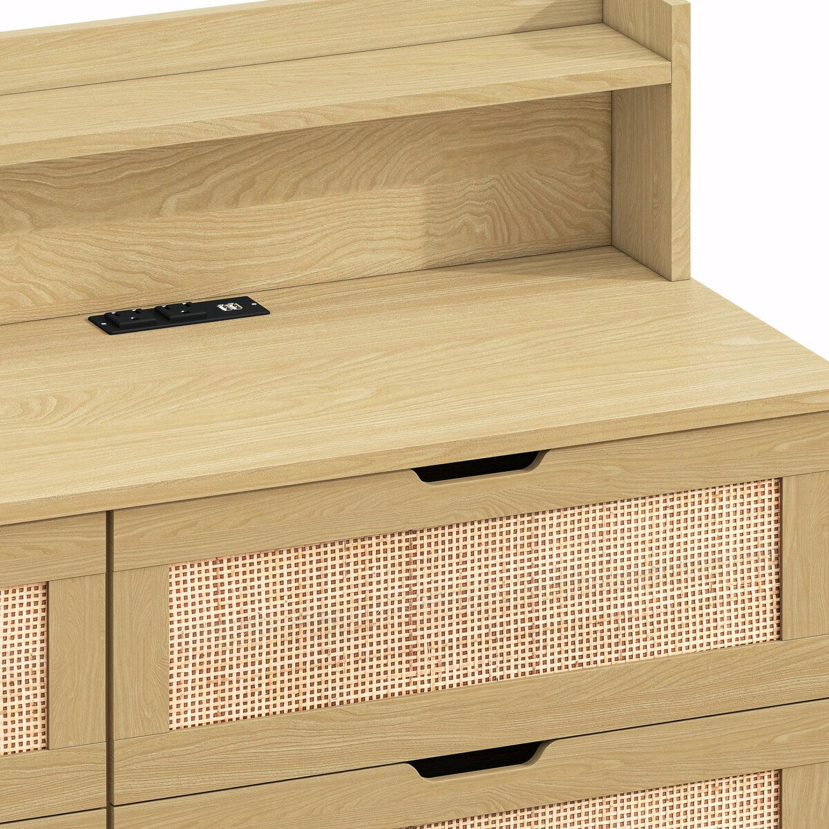 43.31" Rattan Storage Cabinet with 6 Drawers, LED Lights, and Power Outlet