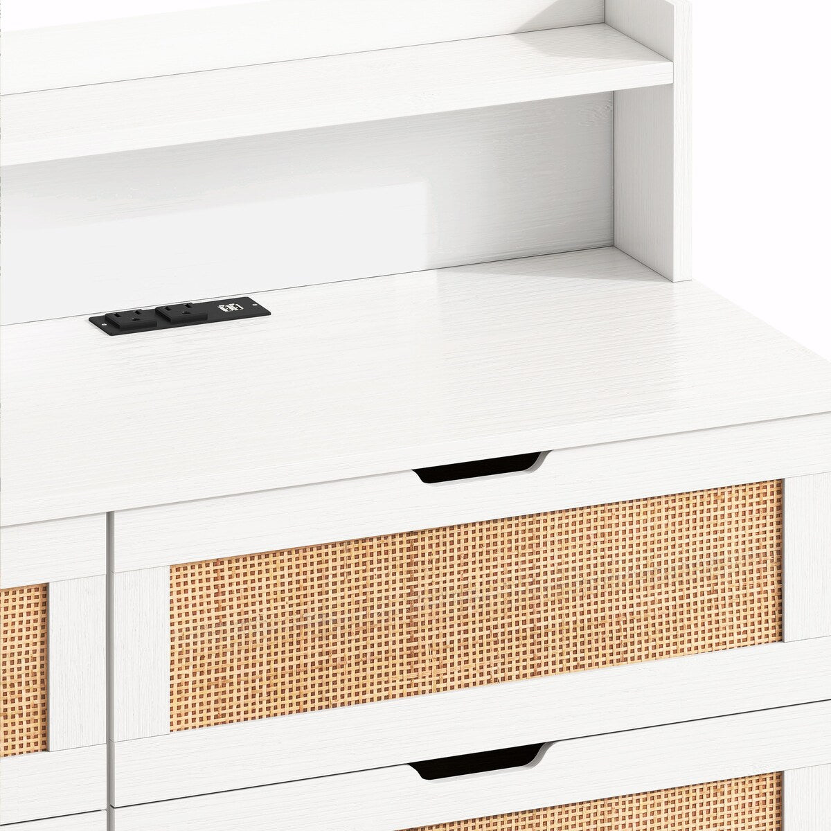 43.31" Rattan Storage Cabinet with 6 Drawers, LED Lights, and Power Outlet