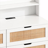 43.31" Rattan Storage Cabinet with 6 Drawers, LED Lights, and Power Outlet