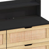 43.31" Rattan Storage Cabinet with 6 Drawers, LED Lights, and Power Outlet
