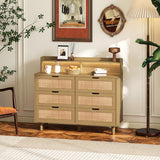 43.31" Rattan Storage Cabinet with 6 Drawers, LED Lights, and Power Outlet