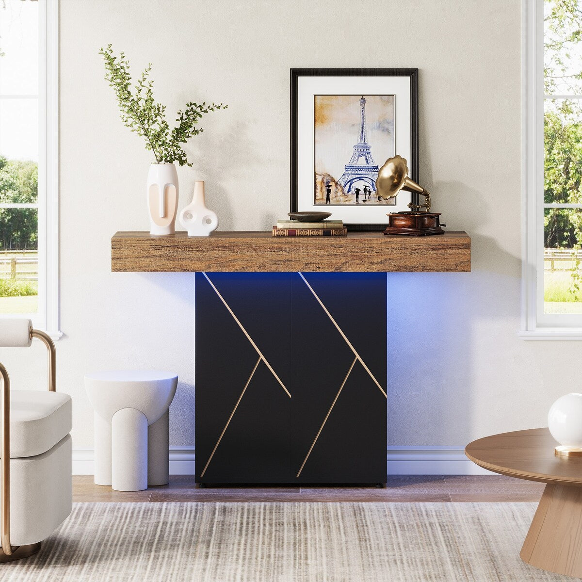 43.3'' Farmhouse Pedestal Console Table, Sofa Table For Living Room, Entry Table For Entryway, Narrow Desk