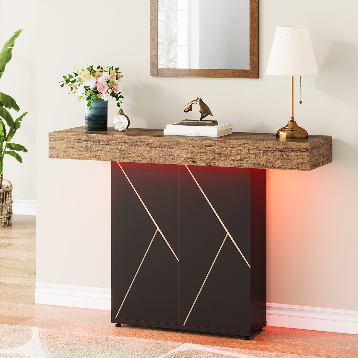 43.3'' Farmhouse Pedestal Console Table, Sofa Table For Living Room, Entry Table For Entryway, Narrow Desk