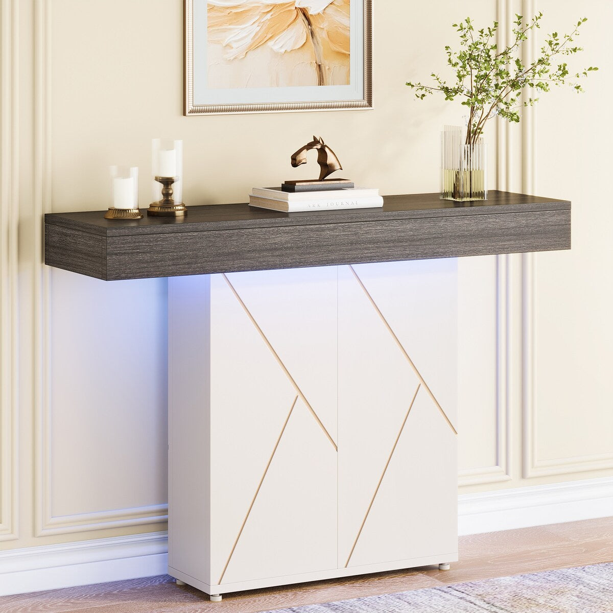 43.3'' Farmhouse Pedestal Console Table, Sofa Table For Living Room, Entry Table For Entryway, Narrow Desk