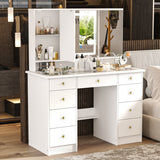 43.3"W 9 Drawers Makeup Vanity with Lights 3 Colors & Mirrors,White - 53.9"H
