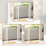 43.3"W 9 Drawers Makeup Vanity with Lights 3 Colors & Mirrors,White - 53.9"H