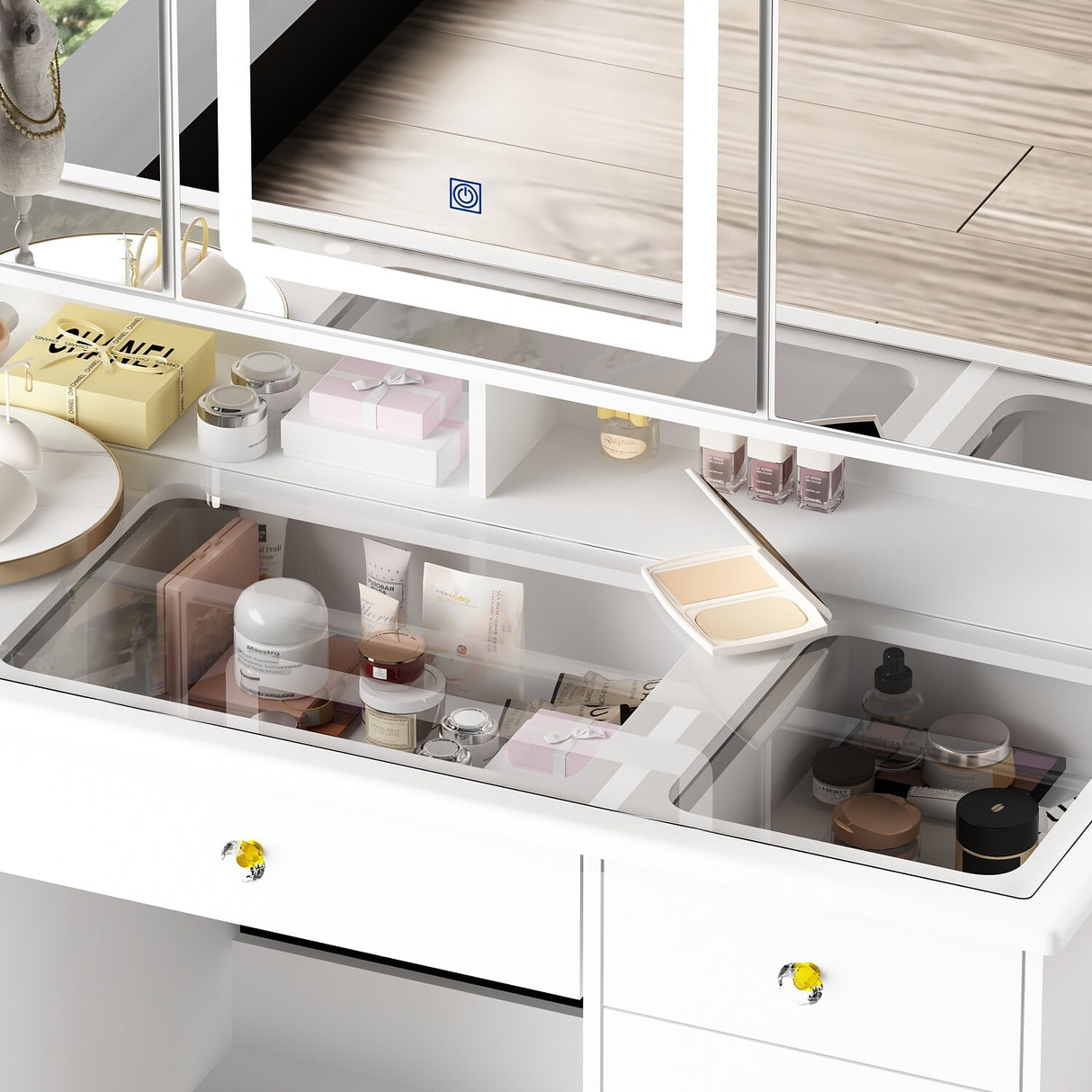 43.3"W 9 Drawers Makeup Vanity with Lights 3 Colors & Mirrors,White - 53.9"H