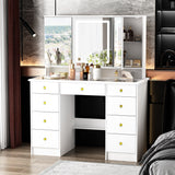 43.3"W 9 Drawers Makeup Vanity with Lights 3 Colors & Mirrors,White - 53.9"H