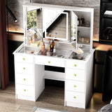43.3"W 9 Drawers Makeup Vanity with Lights 3 Colors & Mirrors,White - 53.9"H