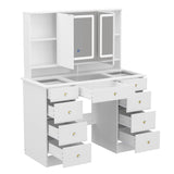 43.3"W 9 Drawers Makeup Vanity with Lights 3 Colors & Mirrors,White - 53.9"H