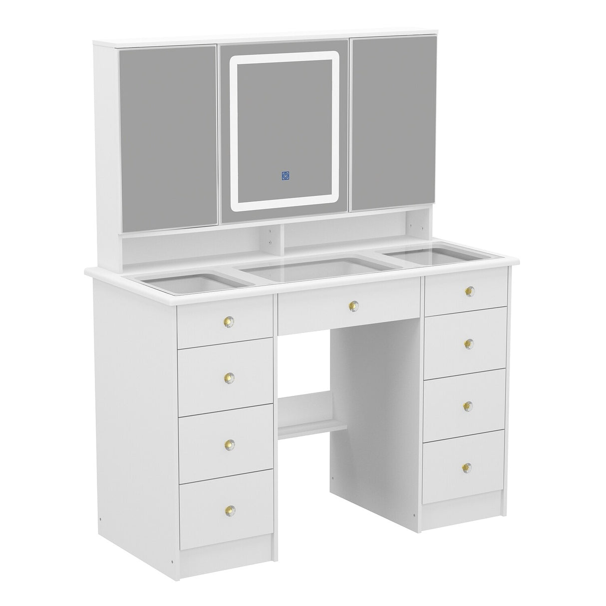 43.3"W 9 Drawers Makeup Vanity with Lights 3 Colors & Mirrors,White - 53.9"H