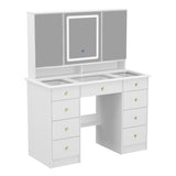43.3"W 9 Drawers Makeup Vanity with Lights 3 Colors & Mirrors,White - 53.9"H
