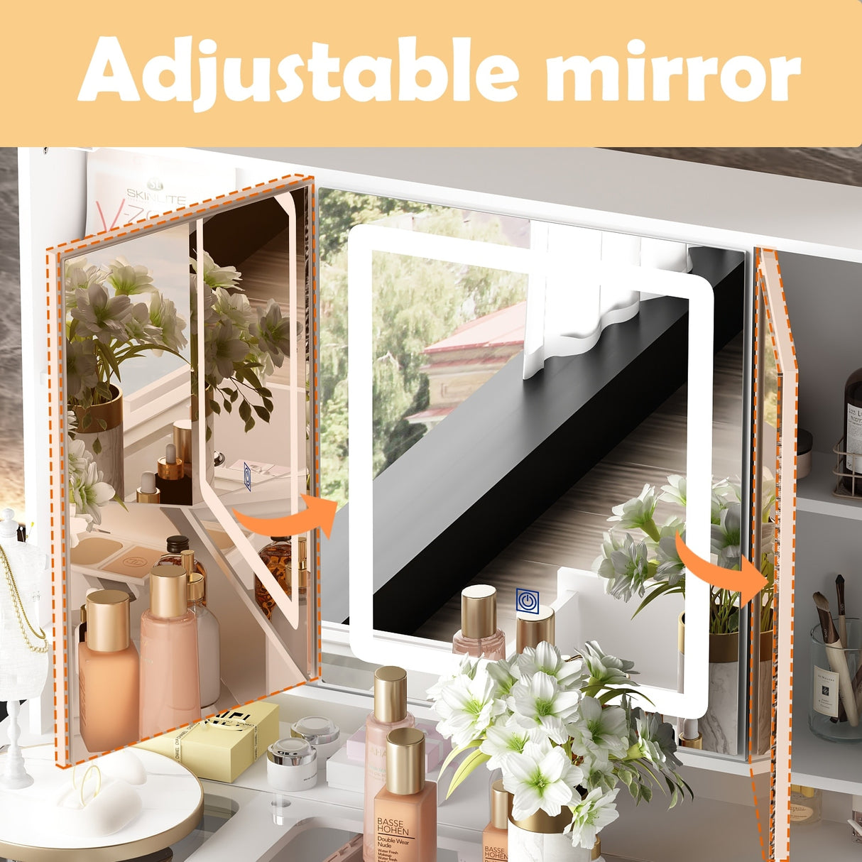 43.3"W 9 Drawers Makeup Vanity with Lights 3 Colors & Mirrors,White - 53.9"H