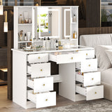 43.3"W 9 Drawers Makeup Vanity with Lights 3 Colors & Mirrors,White - 53.9"H