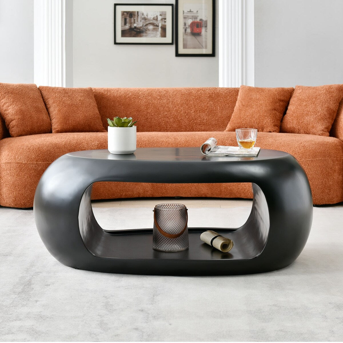 43.3'' Oval Fiberglass Coffee Table for Living Room