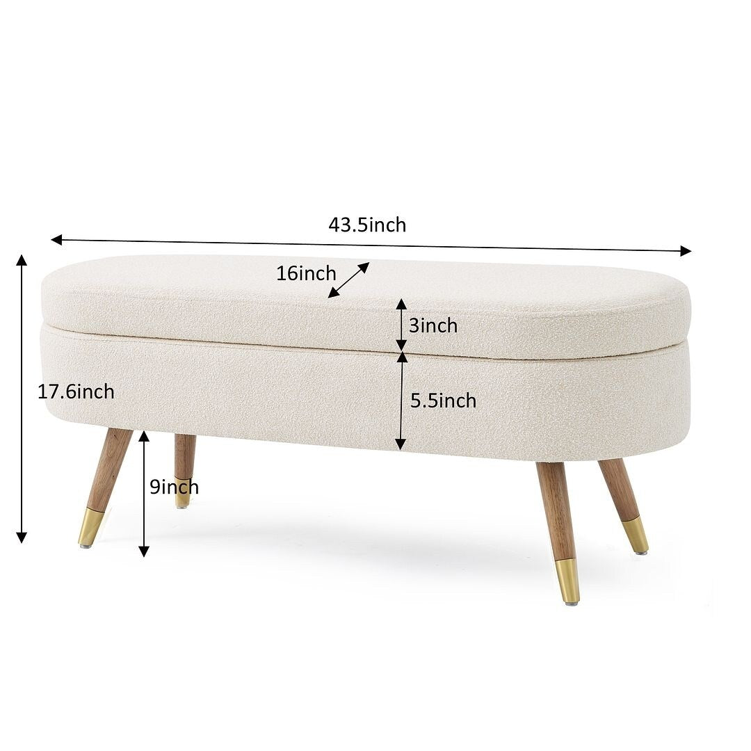 43.50" Upholstered boucle ottoman Storage Bench with wood leg