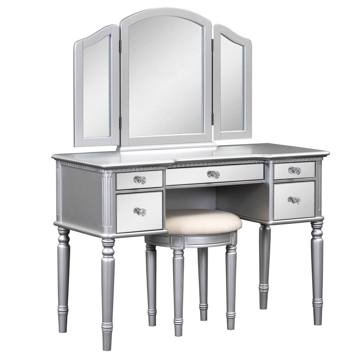 43" Dressing Table Set with Mirrored Drawers and Stool, Tri-fold Mirror, Makeup Vanity Set for Bedroom, Black