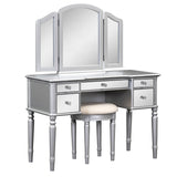43" Dressing Table Set with Mirrored Drawers and Stool, Tri-fold Mirror, Makeup Vanity Set for Bedroom, Black