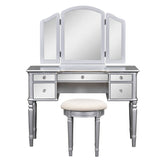 43" Dressing Table Set with Mirrored Drawers and Stool, Tri-fold Mirror, Makeup Vanity Set for Bedroom, Black