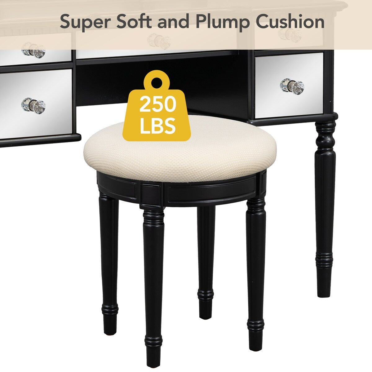 43" Dressing Table Set with Mirrored Drawers and Stool, Tri-fold Mirror, Makeup Vanity Set for Bedroom, Black
