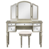 43" Dressing Table Set with Mirrored Drawers and Stool, Tri-fold Mirror, Makeup Vanity Set for Bedroom, Black