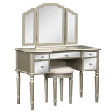 43" Dressing Table Set with Mirrored Drawers and Stool, Tri-fold Mirror, Makeup Vanity Set for Bedroom, Black