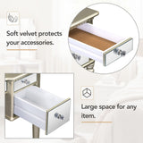 43" Dressing Table Set with Mirrored Drawers and Stool, Tri-fold Mirror, Makeup Vanity Set for Bedroom, Black