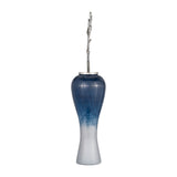 43" Large Glass Vase Creative Blue and White Ombre Vase with Silver Flame Topper Contemporary Stoneware for Home or