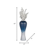 43" Large Glass Vase Creative Blue and White Ombre Vase with Silver Flame Topper Contemporary Stoneware for Home or