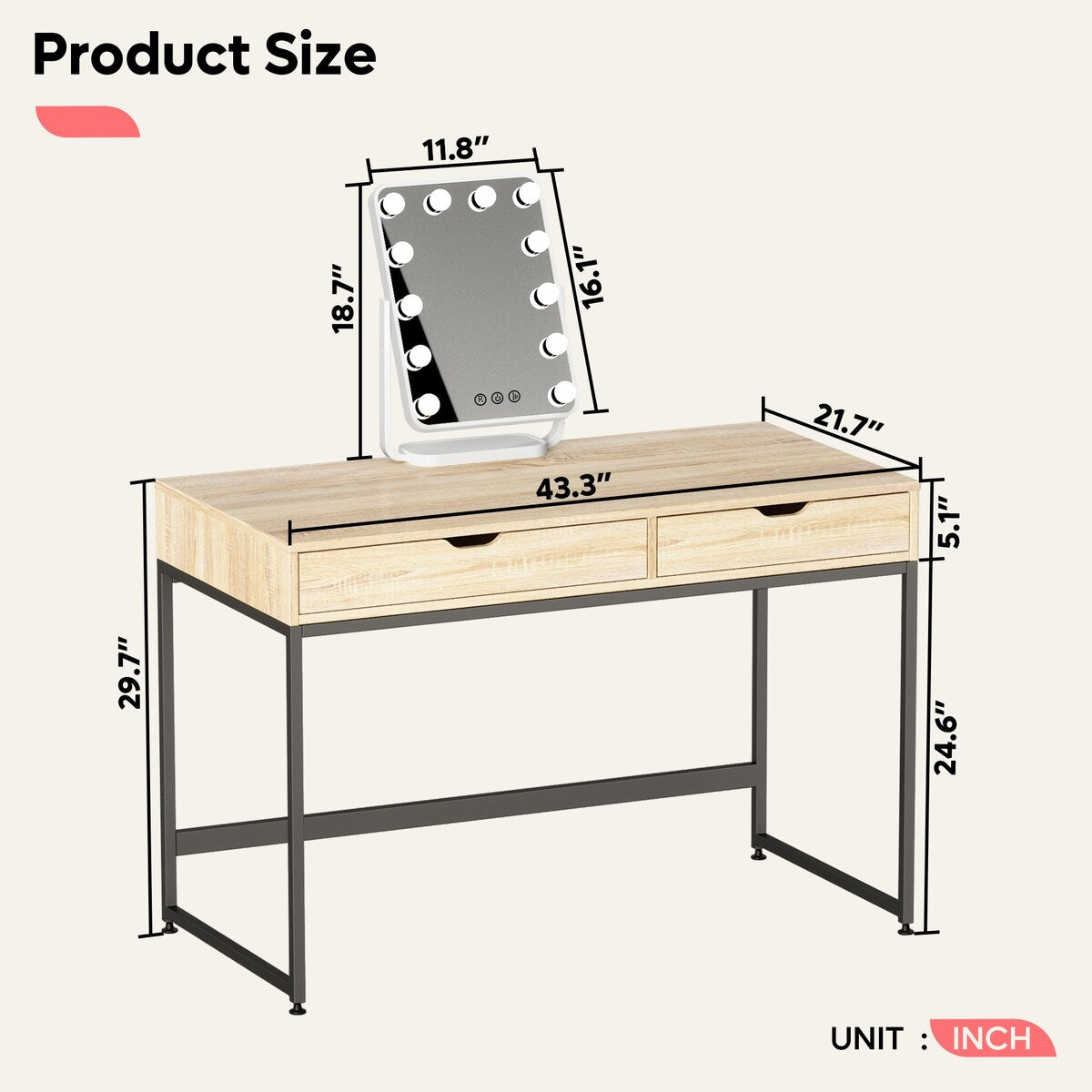 43" Two Drawer Desk