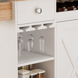 44 Inch Kitchen Island Cart with Solid Wood Top,Spice Rack,Wine Glass Holder,Rolling Table on Wheels,Tool-Free Installation