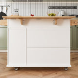 44 Inch Kitchen Island Cart with Solid Wood Top,Spice Rack,Wine Glass Holder,Rolling Table on Wheels,Tool-Free Installation